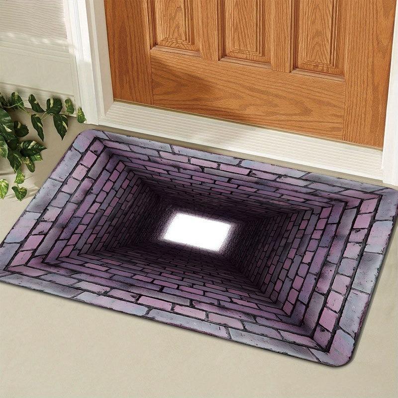 3D Vision Bottomless Pit Flannel Doormat Extra Thick Non-Slip Entrance Rug for Home Decor Living Room Doorway Indoor Outdoor Use