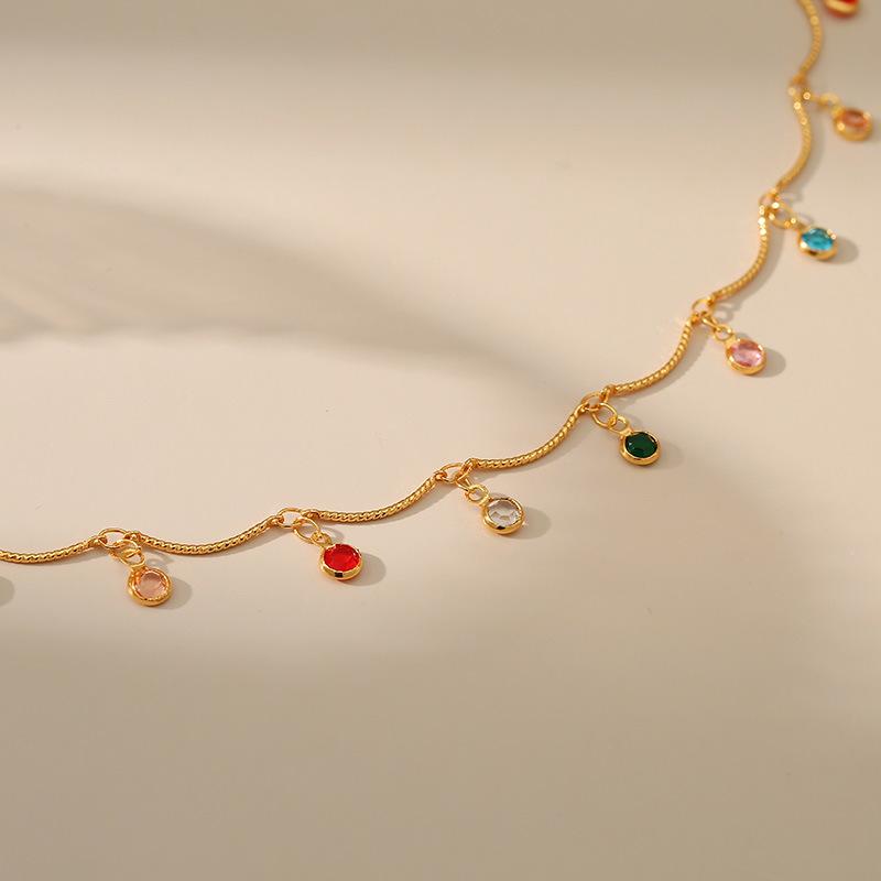 Gold Plated Multi-Color CZ Charm Anklet With Extension Chain