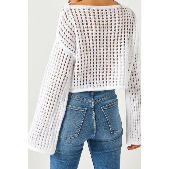 Bluză de damă spaniolă cu mâneci spaniole, guler larg, ajurata, cu găuri libere, tricotaje