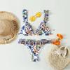 Traje de baño de verano de encaje sexy de 2 piezas con estampado de flores, conjunto de bikini push up, ropa de playa para mujer