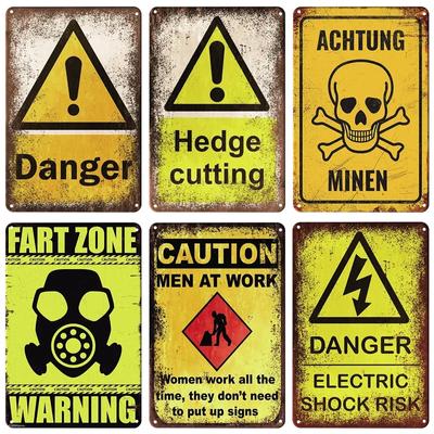 Caution Vintage Metal Plaque Warning Slogan Metal Tin Sign Retro Metal Posters Plate Signs for Door Factory Home Wall Decor