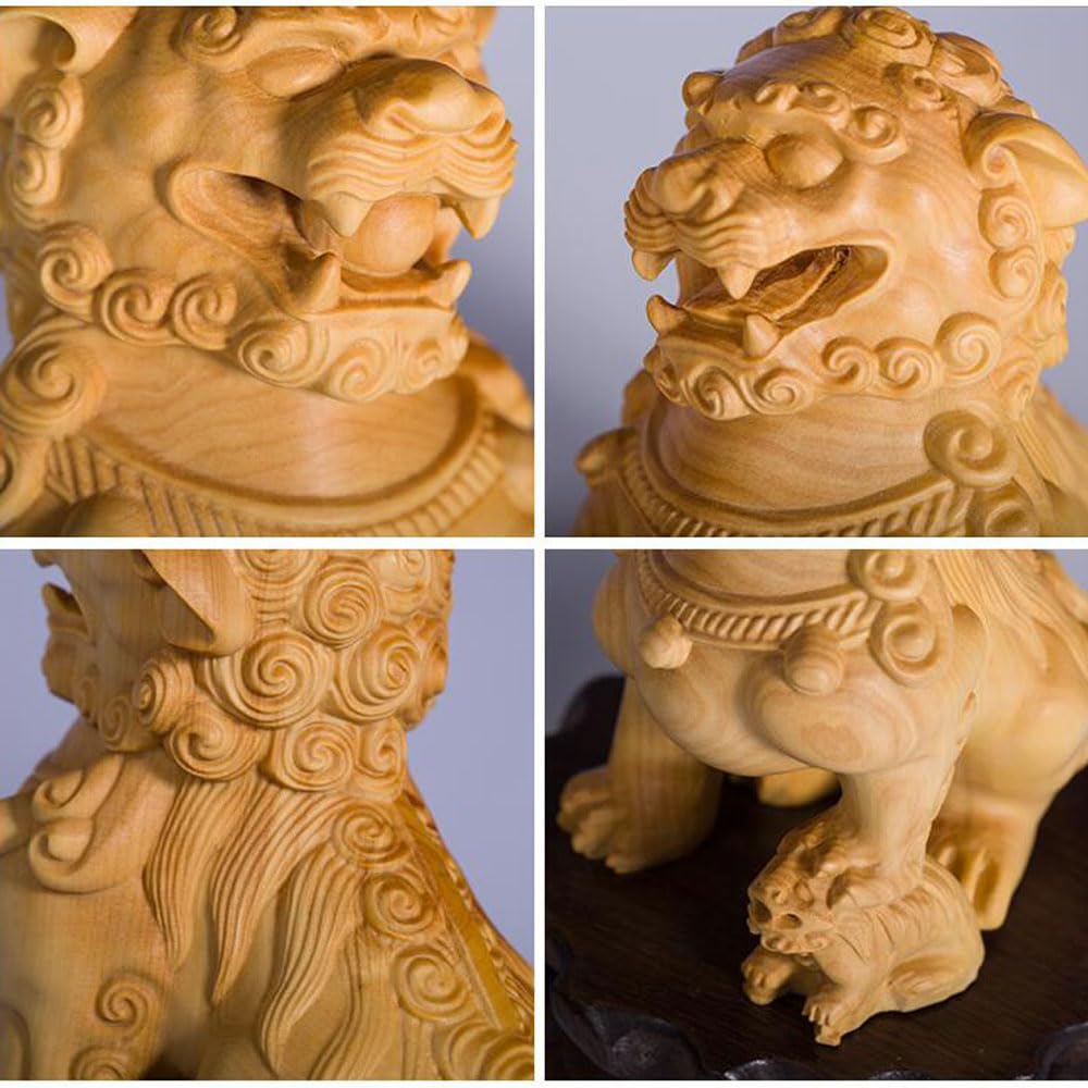 Wood wooden lion art lucky natural boxwood wood money luck Feng Shui goods and female [dsdsad] carving, lion, (guardian dog) amulet, animal, ornament,
