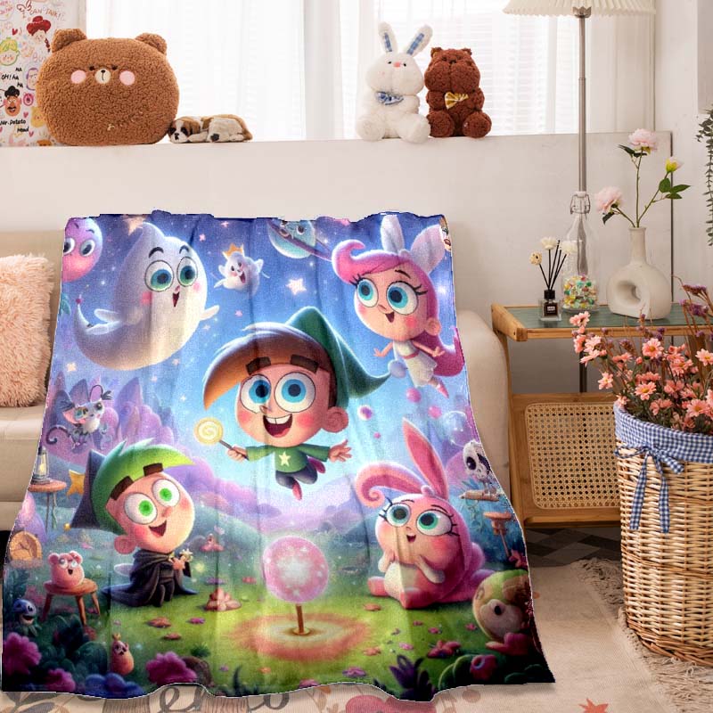 3D printed The Fairly OddParents pattern flannel blanket, soft and warm, suitable for sofas, beds, picnics, offices, camping, etc.