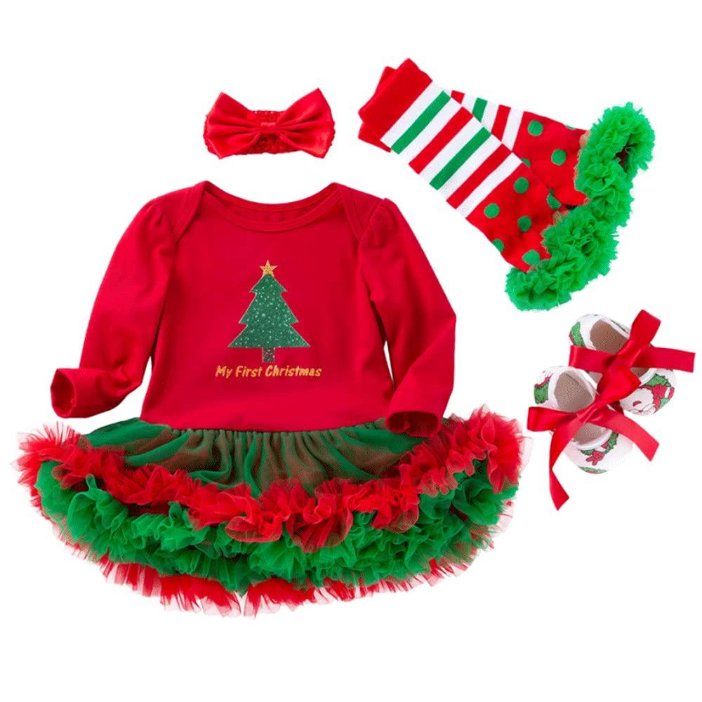 Friking Christmas Santa Baby Long and Sizes and Baby Costume Size Costume, Children's Costume, Dress, Sleeves, 4-Piece Set, Dress, Socks, Shoes,