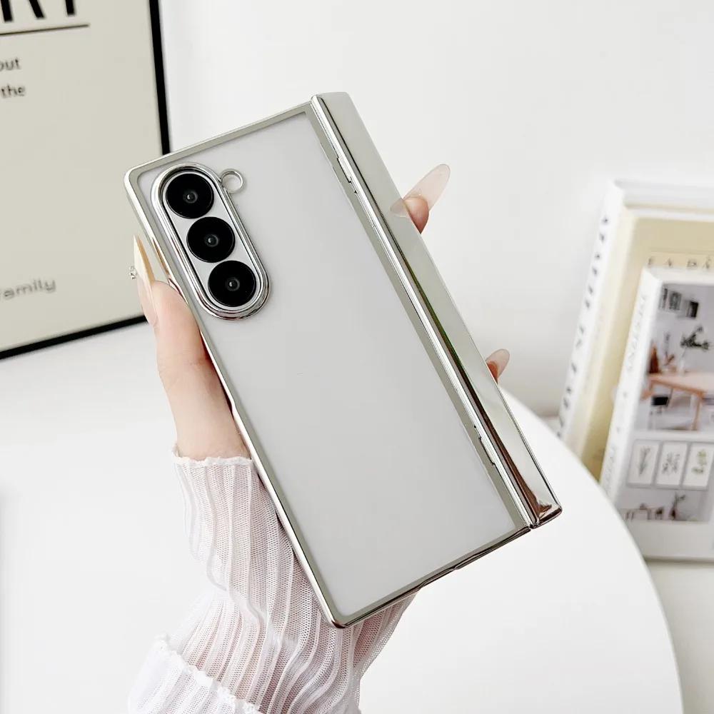 Hard Shell Transparent Electroplated Phone Case for Samsung Galaxy Z Fold7 6 5 4 3 Spring Hinge Protective Shockproof Hard Cover
