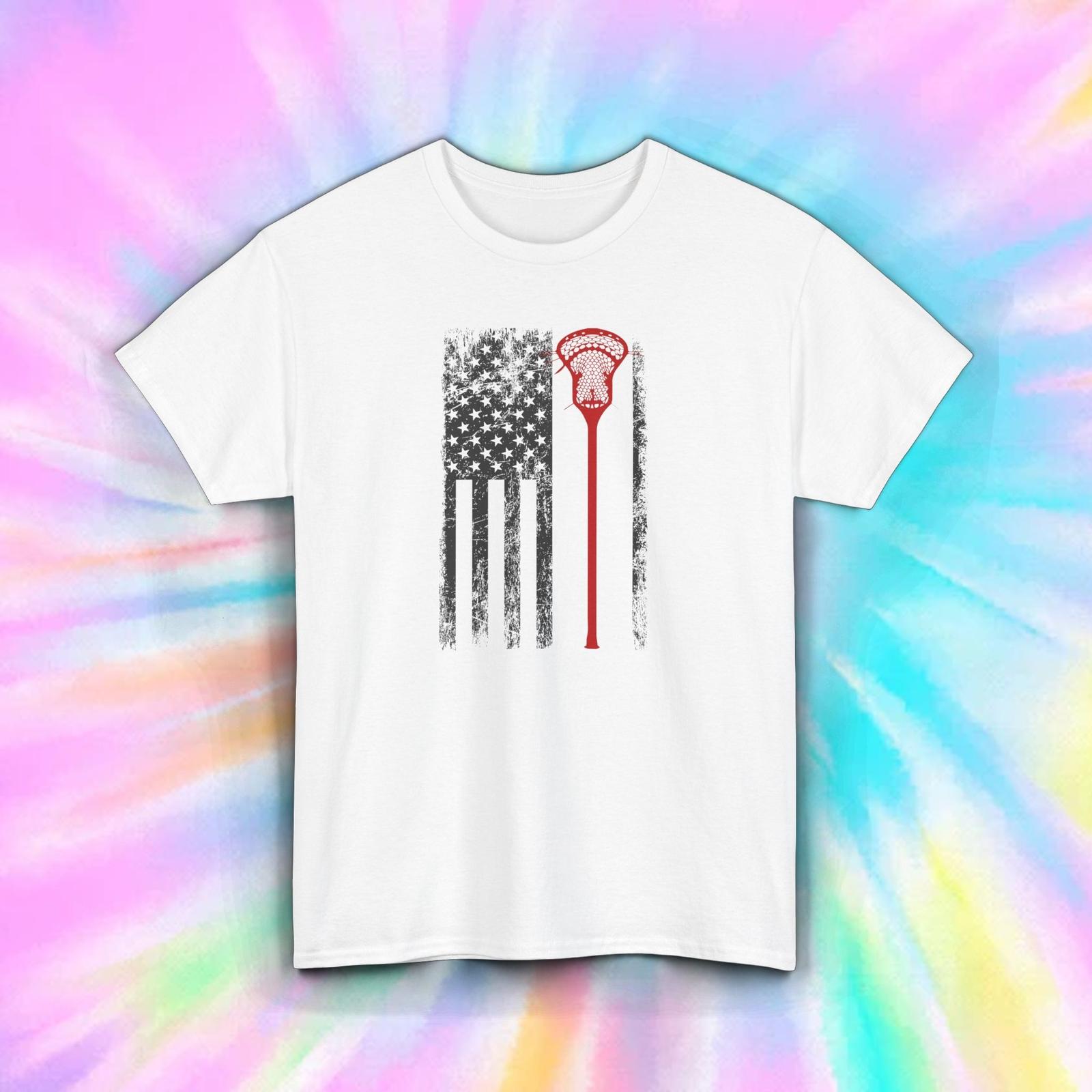 Lacrosse USA Flag Shirt American Lacrosse Stick Sports Player Gift Tee S-5XL XXXL