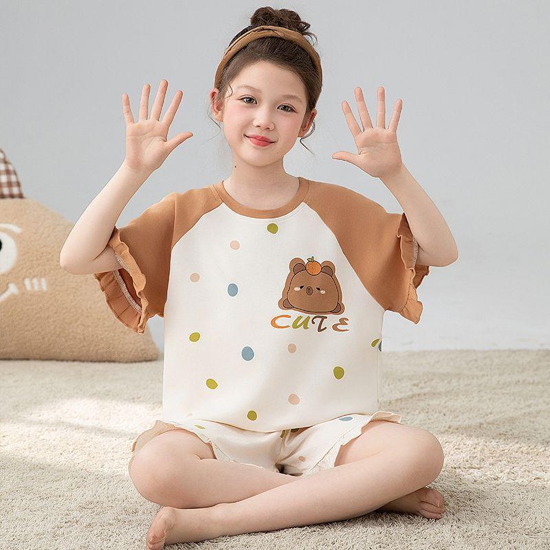 Girls Cotton Cartoon Pajama Set Short Sleeve Shorts Sleepwear Kids 8 Years