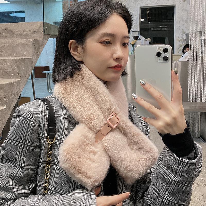 Schal Damen Winter Warm Koreanische Version Mode Vielseitig Studentenschal Rex Kaninchen Plüsch Verdickter Kreuz Japanischer Schal