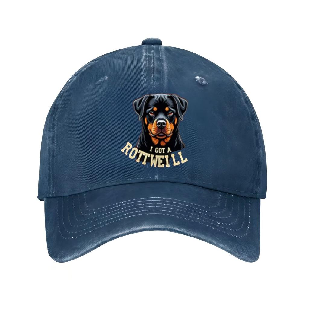 Rottweiler Dog Print Baseball Cap Unisex Distressed Polyester Casual Hat for Pet Lovers
