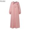 ZANZEA Women Casual Round Neck Loose Long Sleeve Muslim Dress