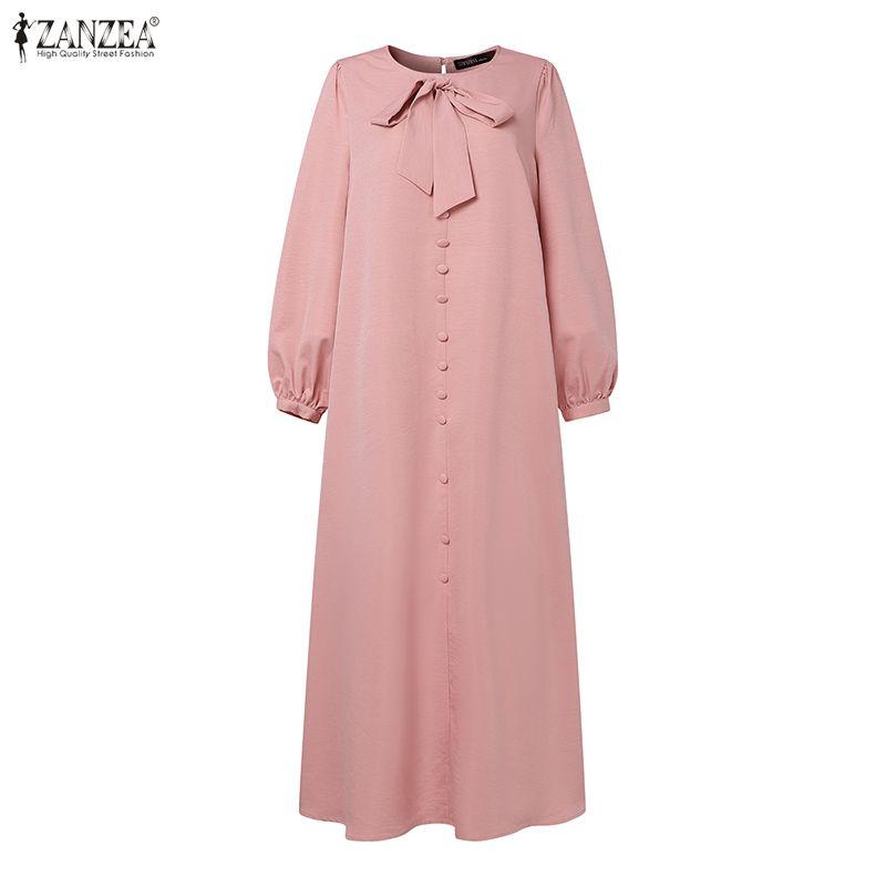 ZANZEA Women Casual Round Neck Loose Long Sleeve Muslim Dress
