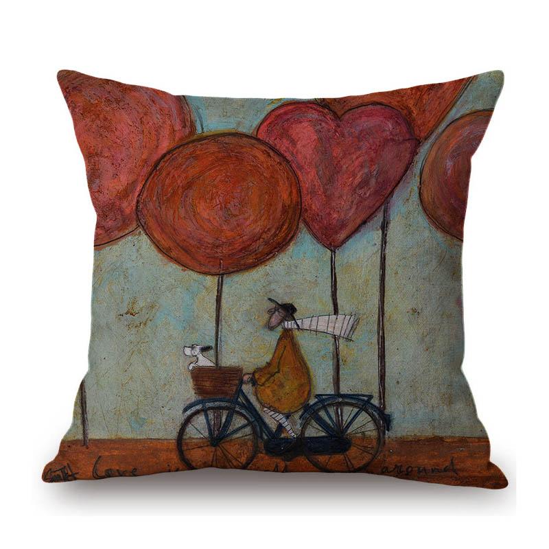 Современное искусство Сэм Тофт Юмористический мультяшный пес Прекрасный милый щенок Забавный Хлопок Лен Наволочка для диванной подушки Подушка для сиденья стула 45x45cm 18x18in