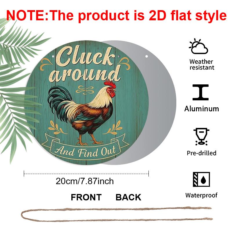 2D Flat Aluminum Funny Chicken Sign Round Metal Sign, Funny Farm Animal Door Hanger for Backyard Barn Fence Decoration, Pre-Drilled Holes for Easy