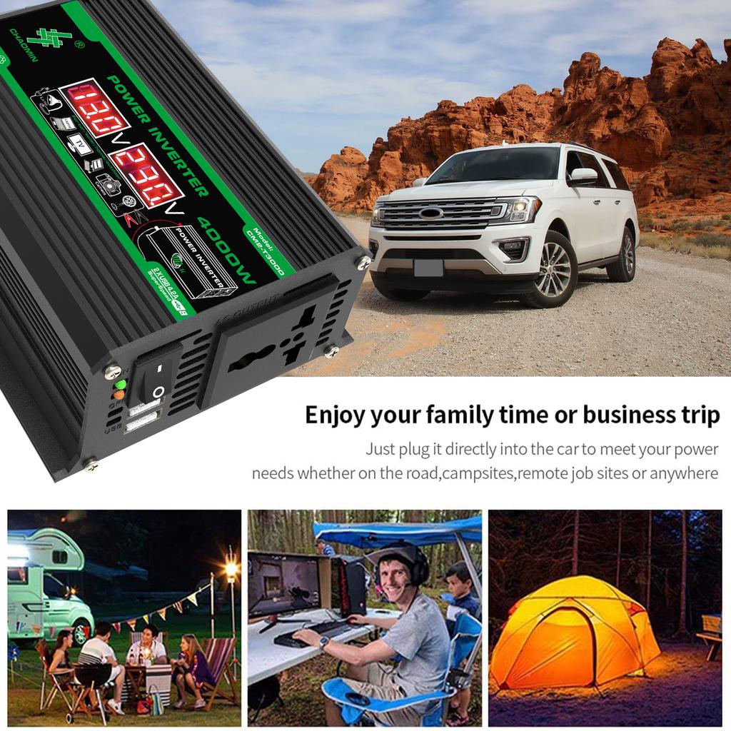 4000W Car Van Power Inverter Modified DC 12V To AC 110V/220V Charger Converter 2 USB with LED Display