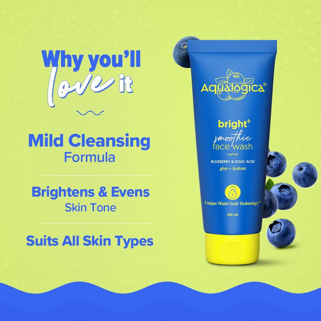 Aqualogica Bright+ Smoothie Face Wash 100 ml Pack of 1 | Brightening, Deep Cleansing & Gentle Exfoliation for Glowing Skin