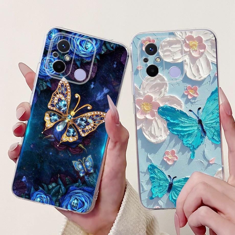 For Xiaomi Redmi 12C Case Cute Cat Luxury Butterfly Painted Cover 6.71'' Soft Silicone Phone Cases For Redmi 12C Redmi12C Fundas