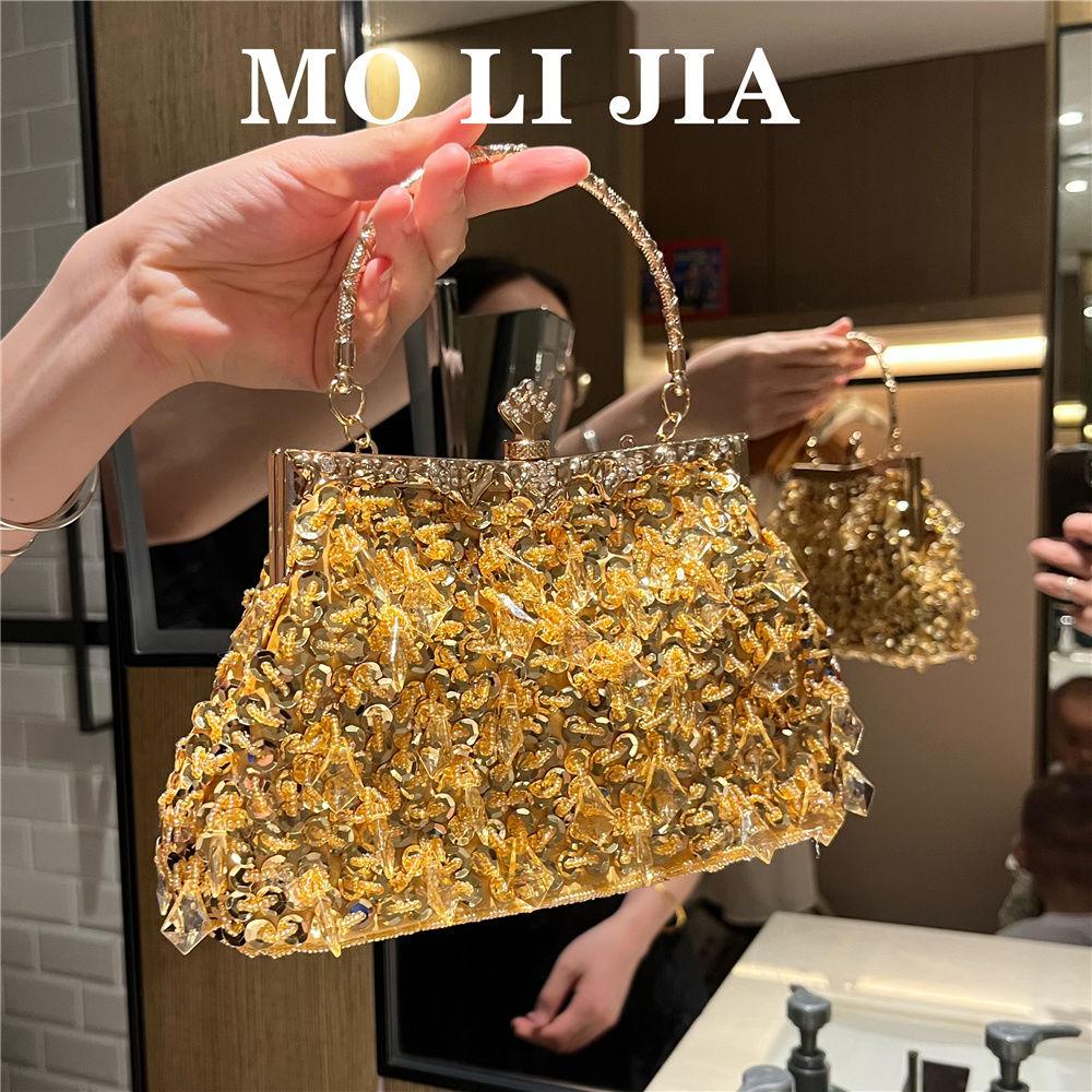 

Vintage Beading Silver Handbag Purse Women 2025 New Party Dress Handle Dinner Bag Female Retro Evening Hand Bag Wallet Ladies 23x15.5x7.5cm золотой
