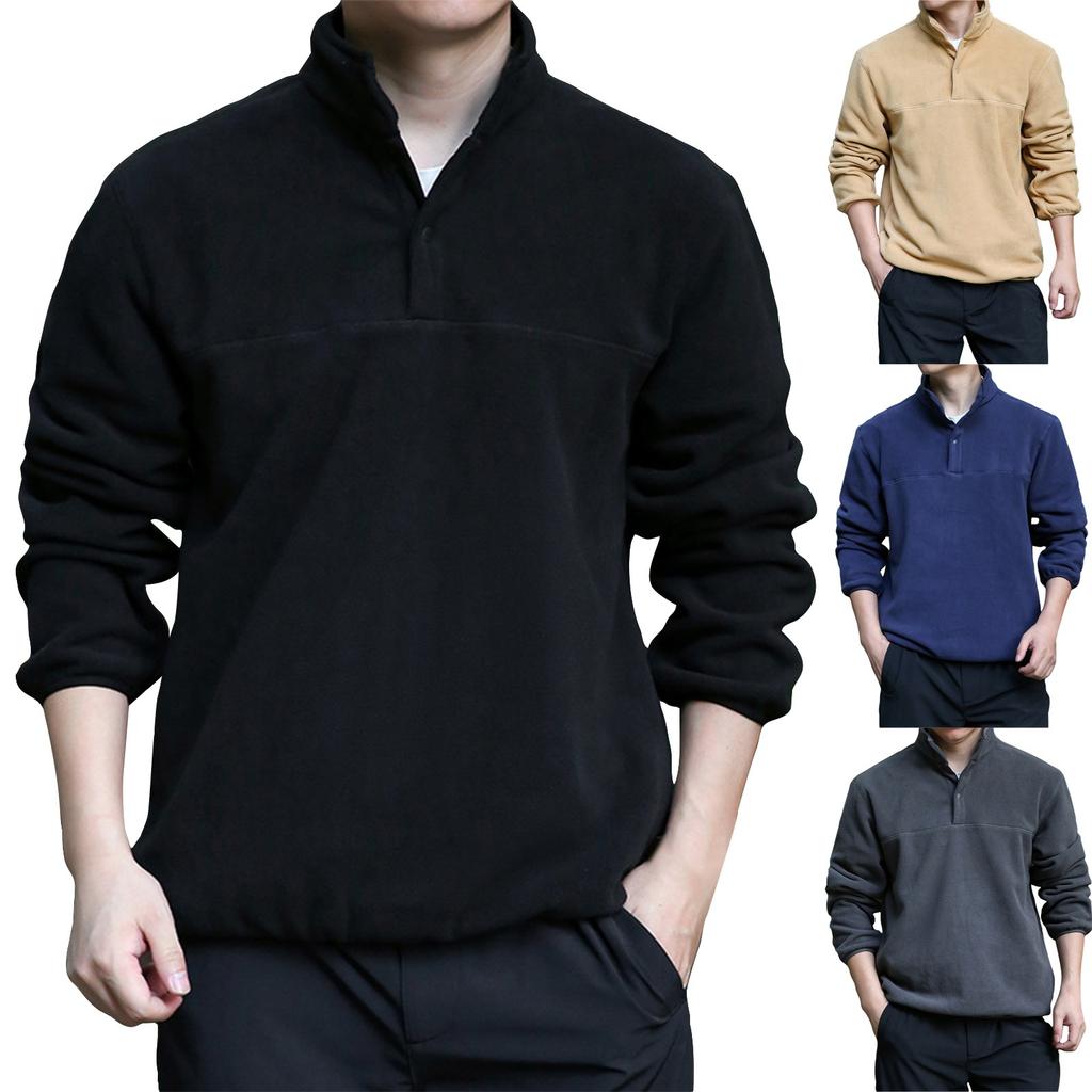 Pánská jednobarevná mikina s knoflíky a stojáčkem, pánská sportovní mikina ve velkých velikostech, ležérní mikina