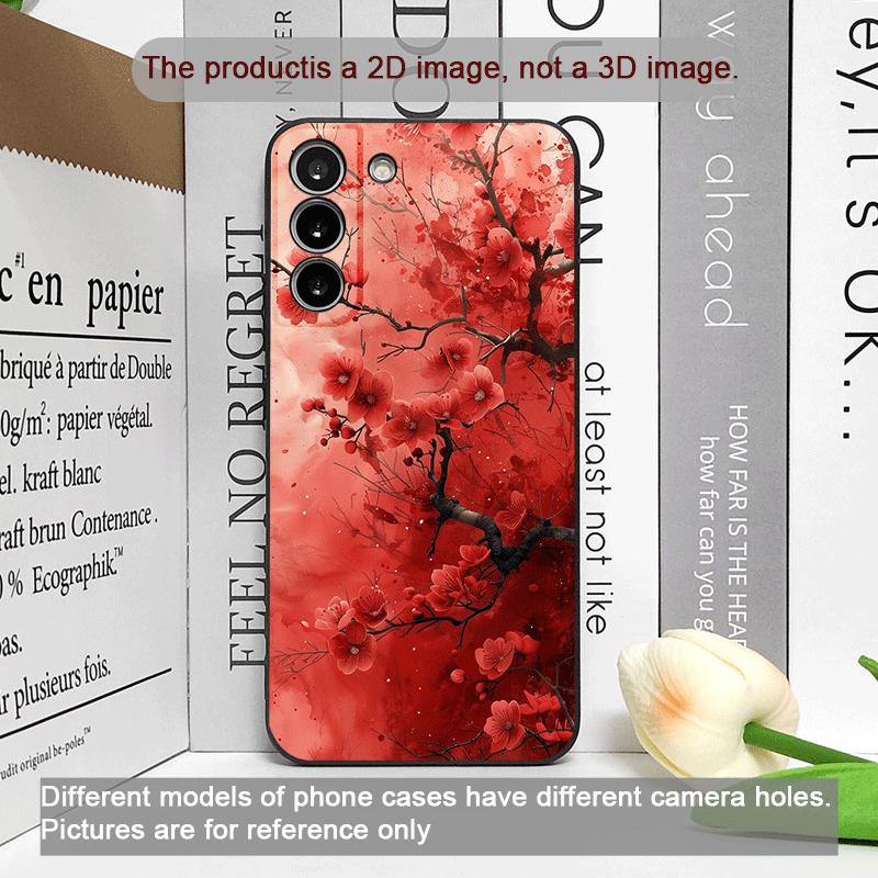 Retro Artystyczny Wzór Czerwonych Kwiatów Śliwy Etui na Telefon dla Samsung Galaxy A56 A14 A55 A16 A54 A36 A53 A52 A51 A50 Miękki Pokrowiec