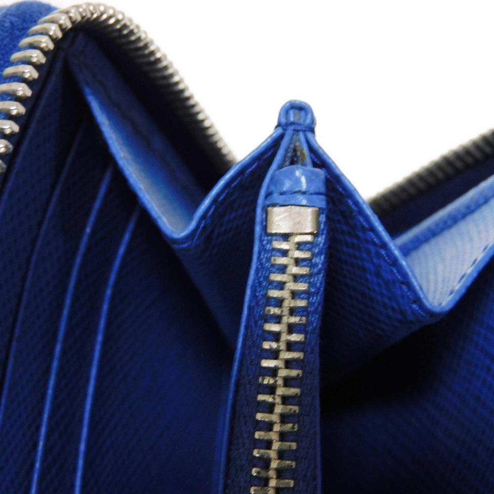 Used 11569 Saffiano Stripe Round Zip Wallet 2ML317 7940 Gray Zip Around Logo Metal Blue Unisex from Japan AUTHENTIC
