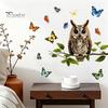 Pastoral Style Wall Mural Owl Butterfly Sticker, Forest Animal Illustration Decorative Decals, Sunproof Outdoor Window Cling Waterproof Removable
