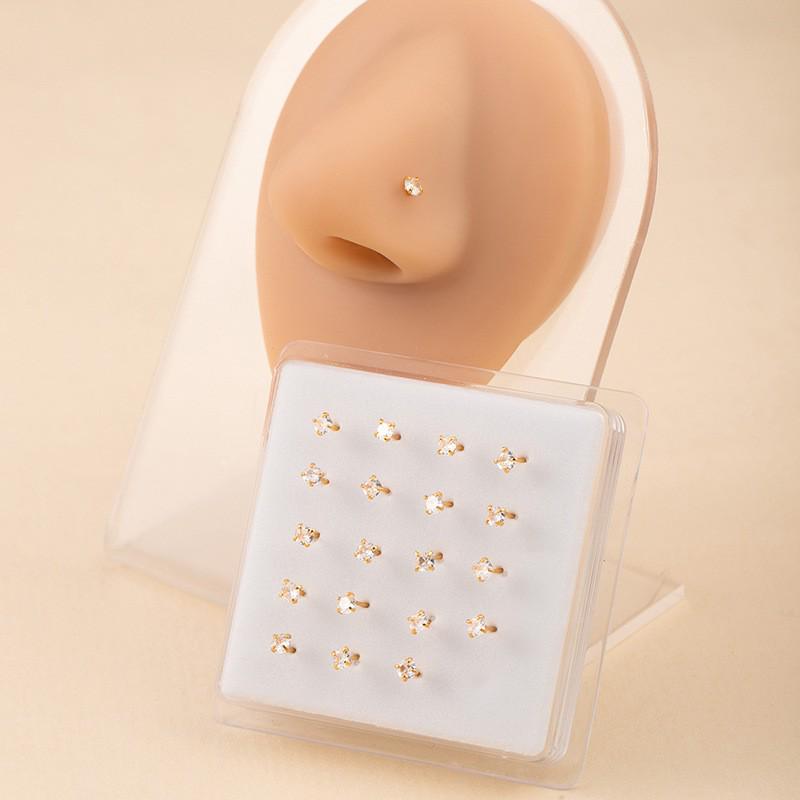 

Trendy 20-Piece Copper Inlaid Zirconia Nose Stud & Ring Set for Men and Women