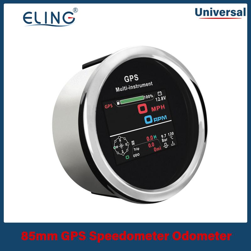 ELING 85mm 10 In 1 Functions Digital GPS Speedometer ODO Tachometer Hours Fuel Voltmeter Water Temp Oil Pressure