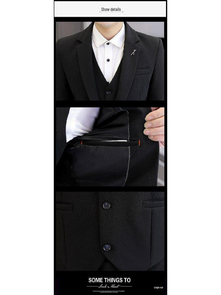 Korean Style Slim Fit Men's Three-Piece Business Suit for Teenagers