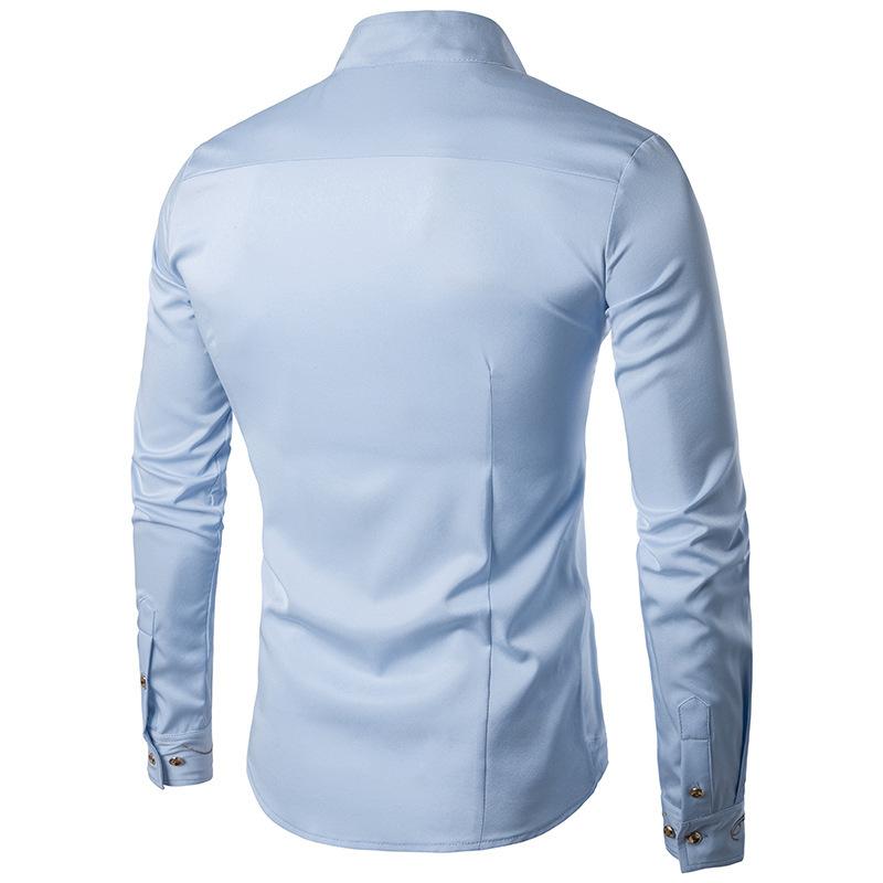 Spring and Summer New Men's Personality Oblique Button Irregular Embroidery Collar Long Sleeve Shirt