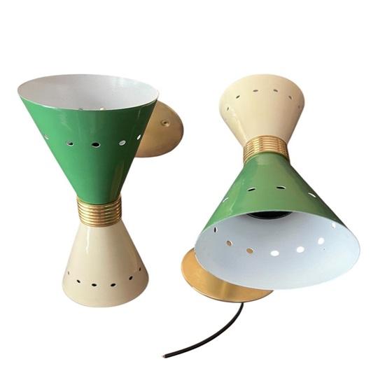 Green White Italian Modern Brass Diabolo Wall Light Stilnovo Sputnik Vanity Double Lamp
