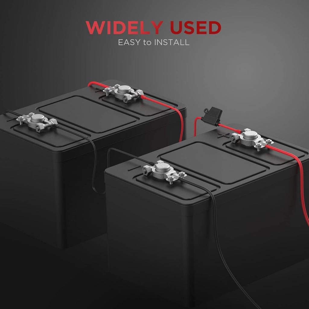 3/8" Ring Eyelet Terminal Battery Boost Cable Heavy-Duty 30A Fuse 12V/24V 12AWG Cord 10Ft