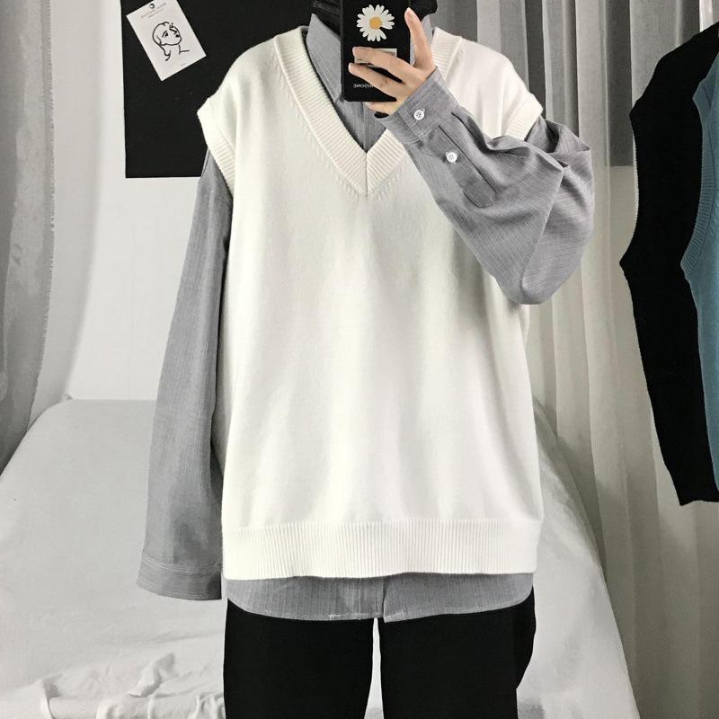 Men's Casual Sleeveless V-Neck Sweater Vest - Japanese & Korean Style for Spring/Autumn