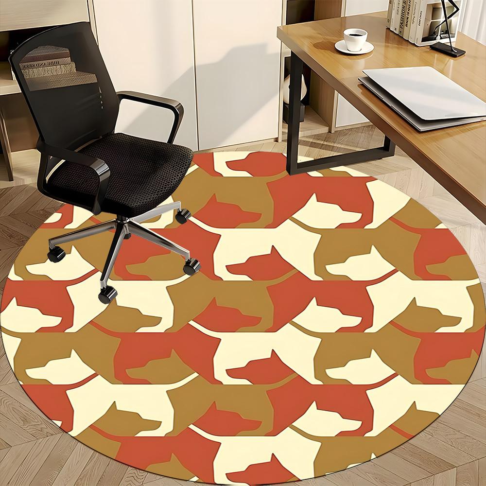 1pc Dogs Pattern Office Round Area Rug, Indoor Mat Suitable For Office, Under Office Chairs Bedroom Living Room Home Decor, Room Deco 103