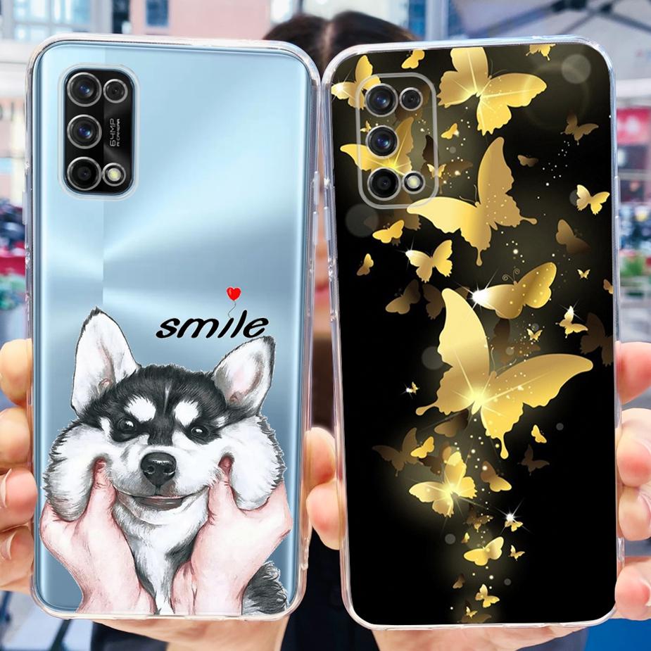 For Realme 7 Pro Case RMX2170 Cute Cat Flowers Painted Cover Clear Silicone Soft TPU Phone Case For Realme 7 Pro Realme7 5G Bags