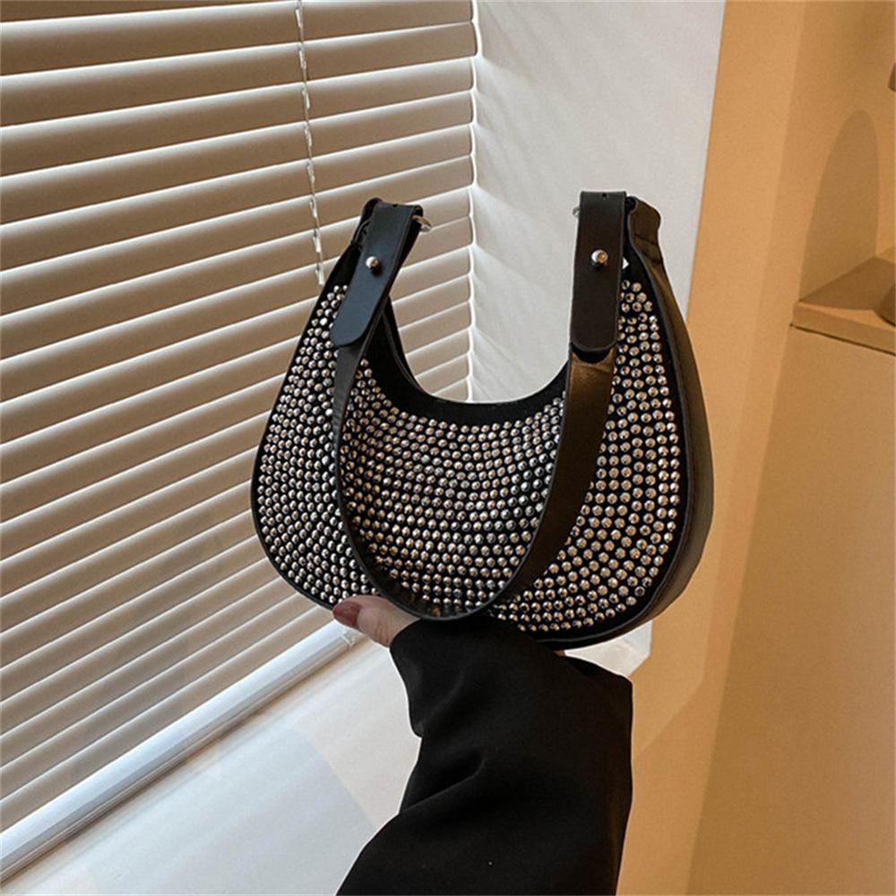 Women's Fashion Studded Underarm Bag Retro PU Shoulder Bag Casual Handbags
