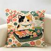 Kawaii Black Cat Ramen Noodle Cushion Cover Durable Hypoallergenic Organic Linen Short Pillow Cover Washable