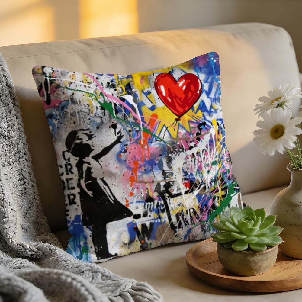 Cushion Cover Washed Linen Soft Breathable Decorative Case for Sofa Home Pillow Cover Banksy Street Graffiti Art