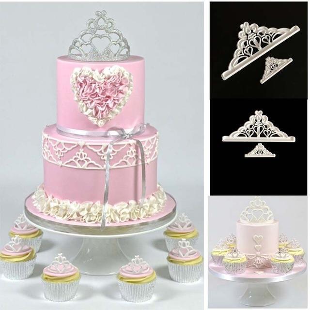2pcs Crown Fondant Cake Printing Die Biscuit Baking Die  Molds Silicone