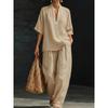 2026 Spring/Summer Hot-Selling V-Neck Short-Sleeve Top Set, Fashionable Casual Wide-Leg Pants Set
