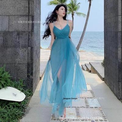 New Summer High-End Korean Style Women's Camisole Dress - Perfect for Seaside Vacations