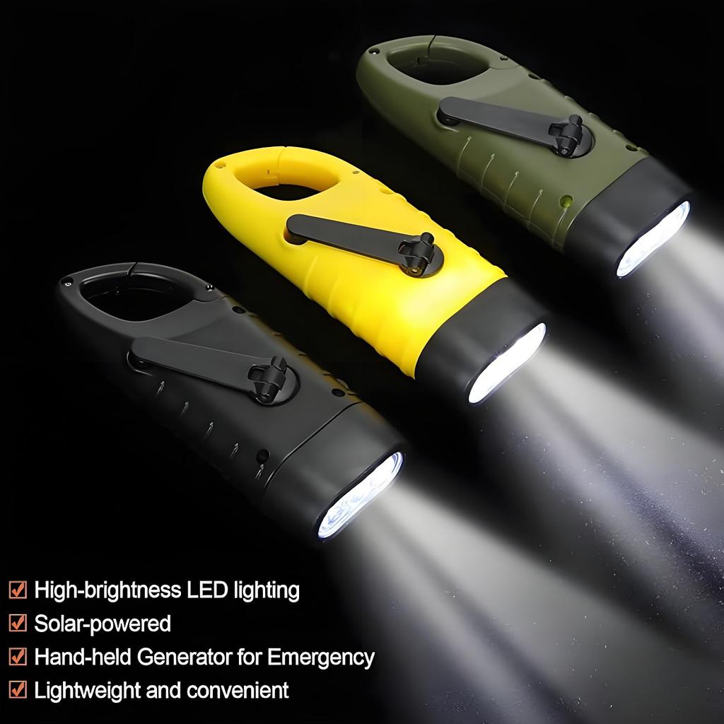 Solar Hand Crank Flashlight Rechargeable LED Emergency Light Outdoor Camping Power Supply Torch for Hiking Survival and Disaster Use