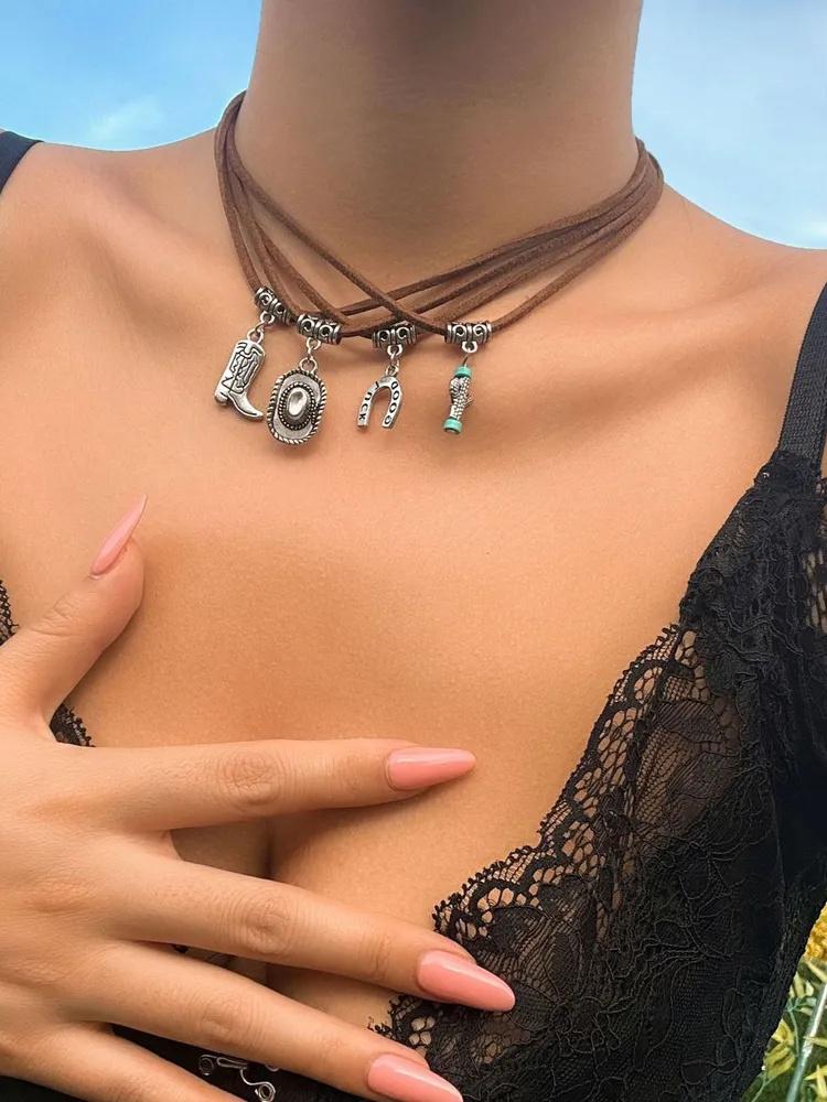 

Винтажное кожаное ожерелье One Size коричневый