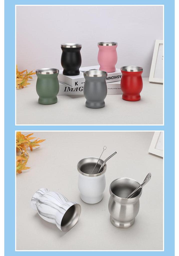 Tazza per Mate Argentina in Acciaio Inossidabile 304 da 8 oz con Cannuccia Cucchiaio