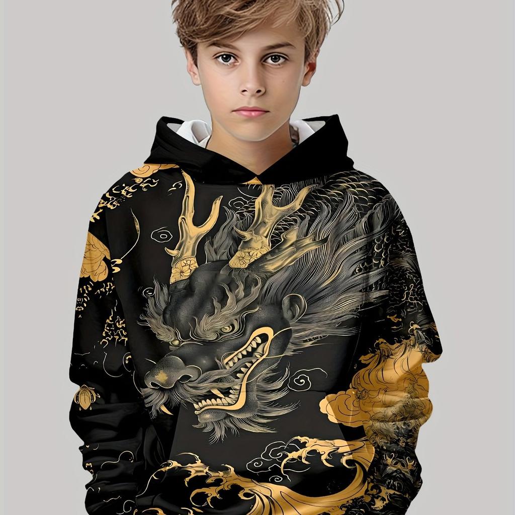 Autumn 3D Dragon Printed Hoodies Fashionable Casual Sports Long Sleeved Children's Boy Hooded Sweatshirts