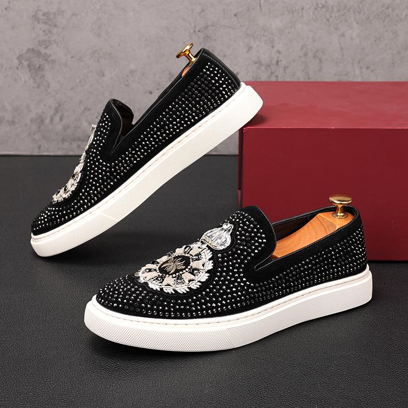 Fashion New Luxury Designer Men's Fashion All Match Platform Embroidery Rivet Causal Shoes Flats Male Rock Punk Loafers Zapatos Hombre