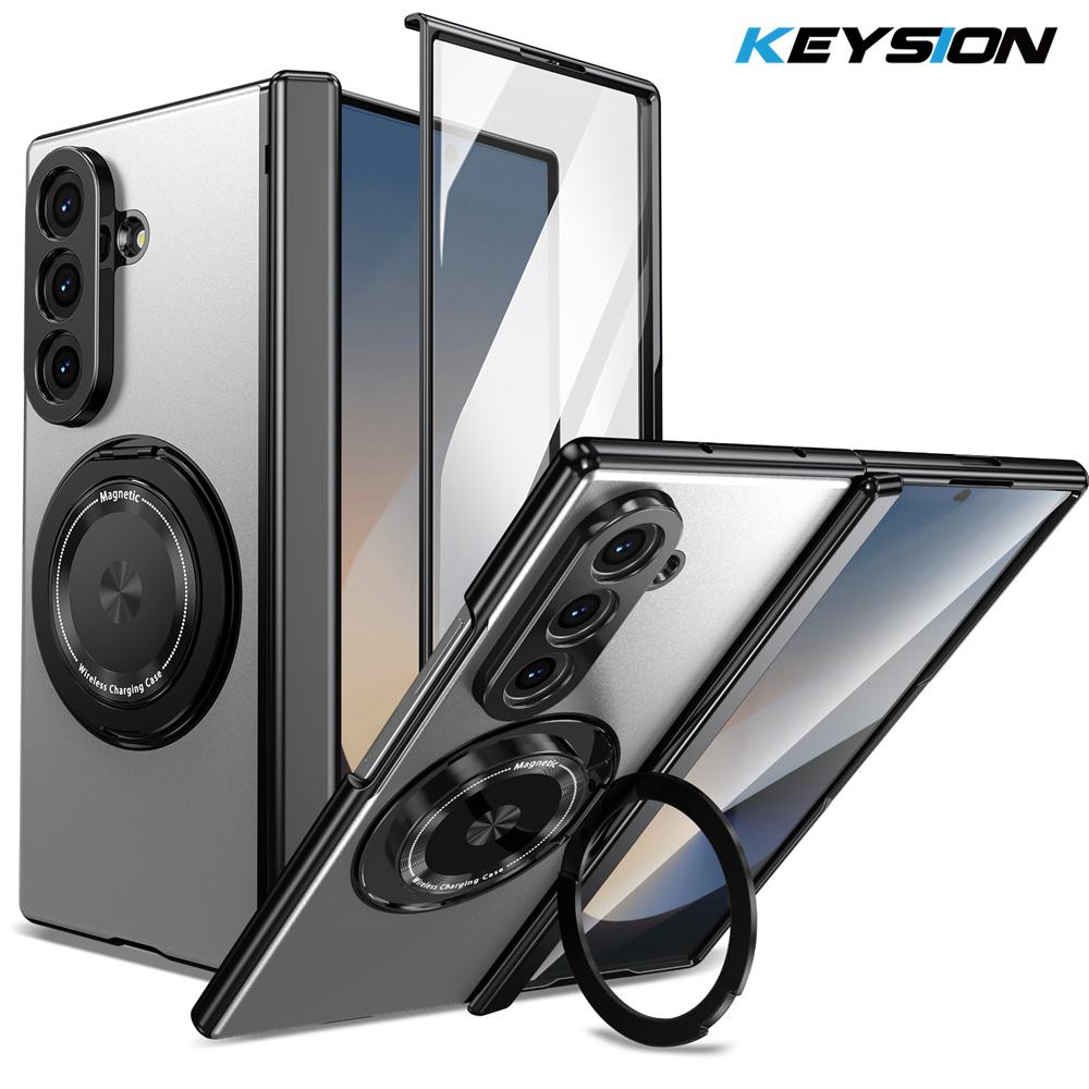 KEYSION 360°Rotating Magnetic Ring Stand Case for MagSafe for Samsung Galaxy Z Fold 7 5G Hinge Phone Cover with Screen Protector