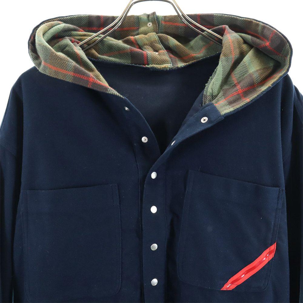 PHINGERIN Made In Japan Long Sleeve Hooded Brushed Cotton Shirt M Navy Men's Used