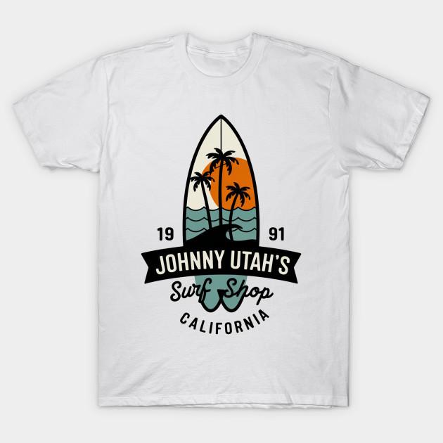 

Men Black Print T-shirt Johnny Utah S Surf Shop Point Break 1991 No-Cut Transfer Paper Print Cotton Tshirt S білий