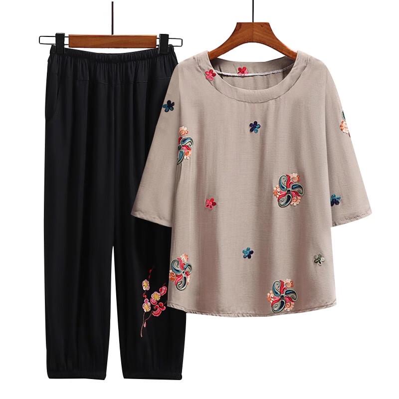 Elderly Women's Summer T-shirt Top Set