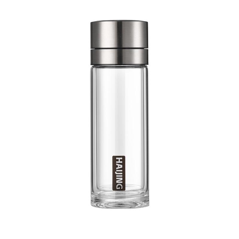 Portable Double-Layer Glass Tea Cup with One-Touch Lid – Unisex Business Gift